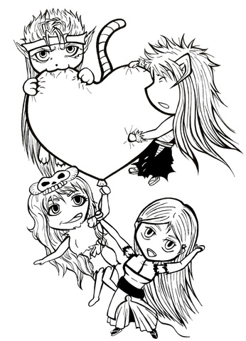 Chibis With Heart Coloring Page